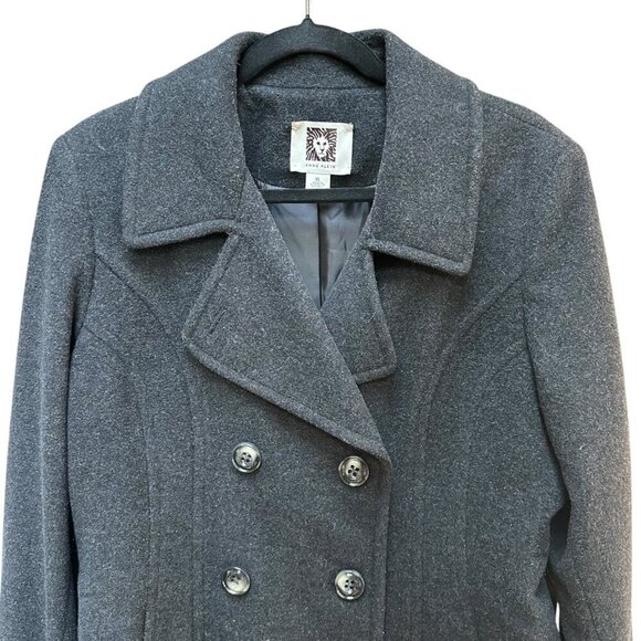 Anne Klein Pea Coat Charcoal Gray Wool Blend Double Breasted Pockets Size XL - Picture 2 of 8